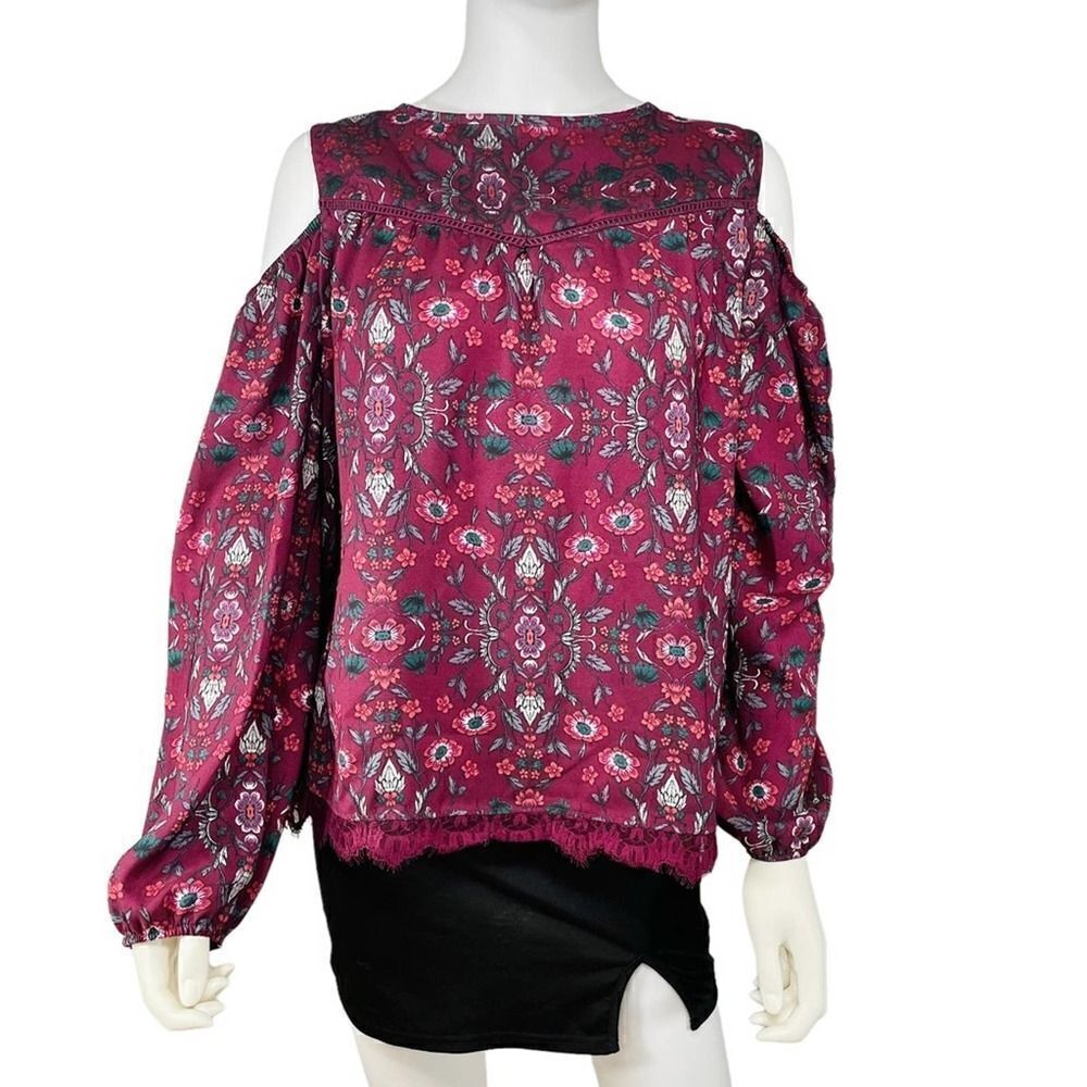 Rewind Floral Cold Shoulder Long Sleeve Blouse Top XL